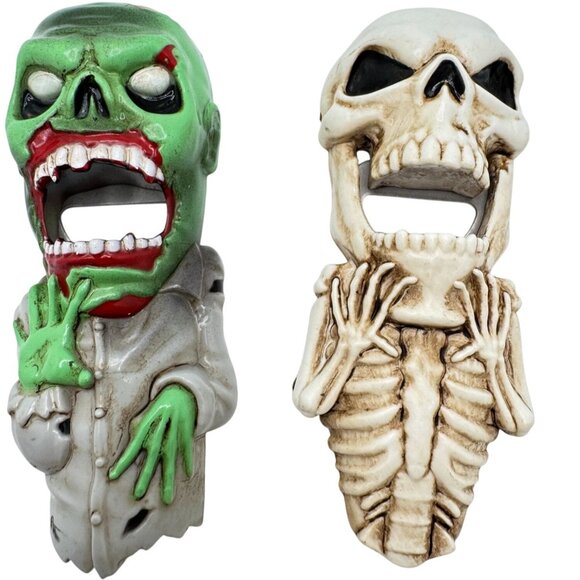 Zombie & Skeleton Bottle Openers Resin 2-Piece Set Spooky Decor Tool - Picture 1 of 7